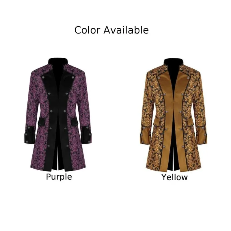 Gold and Black Floral Mens Medieval Coat Steampunk Jacket
