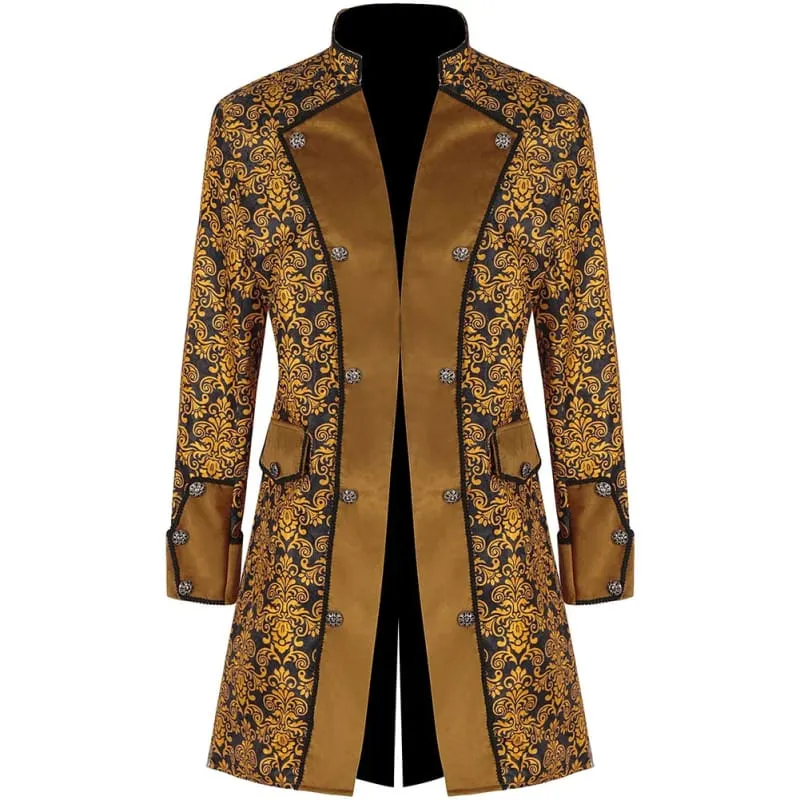 Gold and Black Floral Mens Medieval Coat Steampunk Jacket