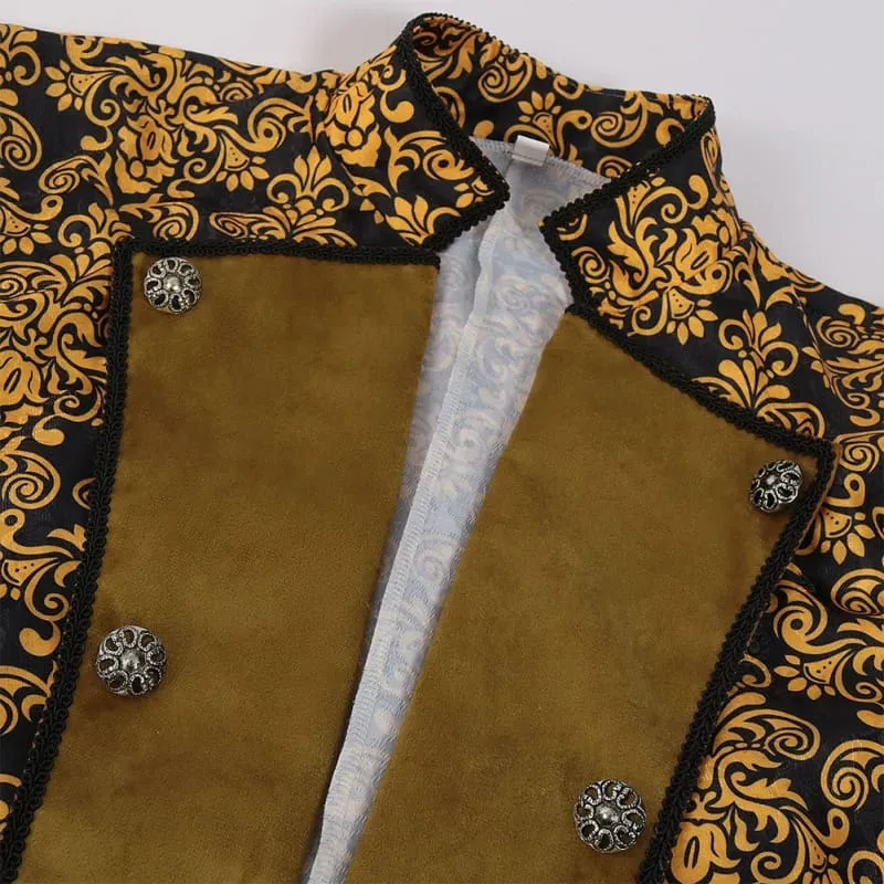 Gold and Black Floral Mens Medieval Coat Steampunk Jacket