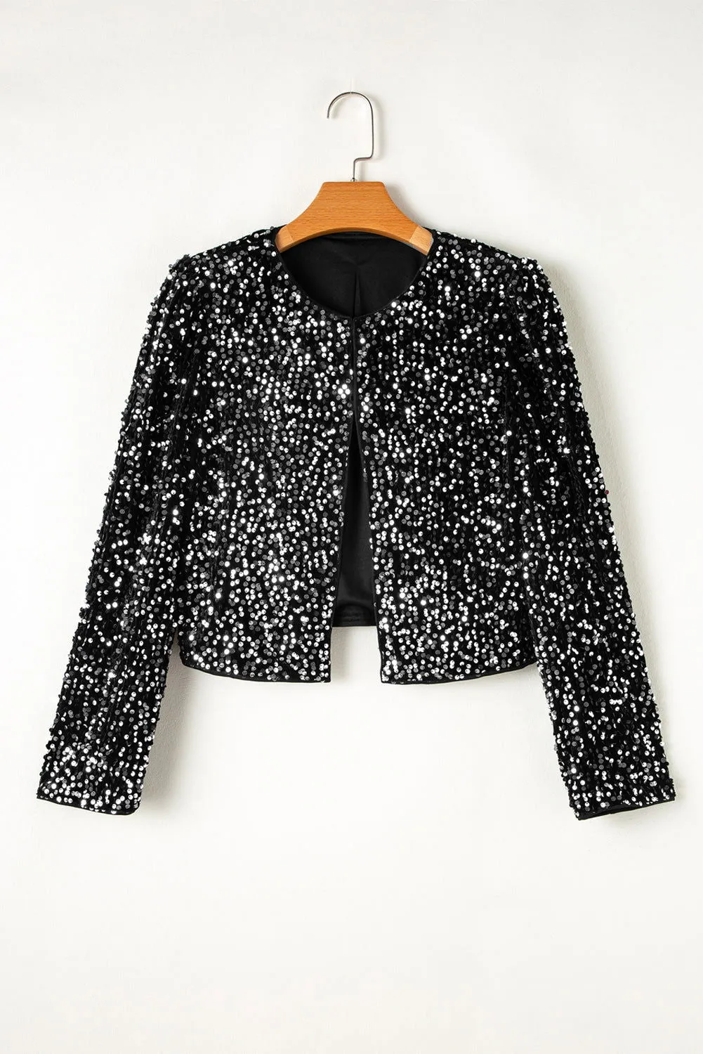 Golden Fleece Sequin Open Front Collarless Jacket