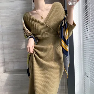 Graduation gift Women'S Autumn Winter Warm Sweater Dress 2022 New Fashion Sexy V-Neck Backless Wrap Hip Hanbok Vintage Temperament Knitted Dress