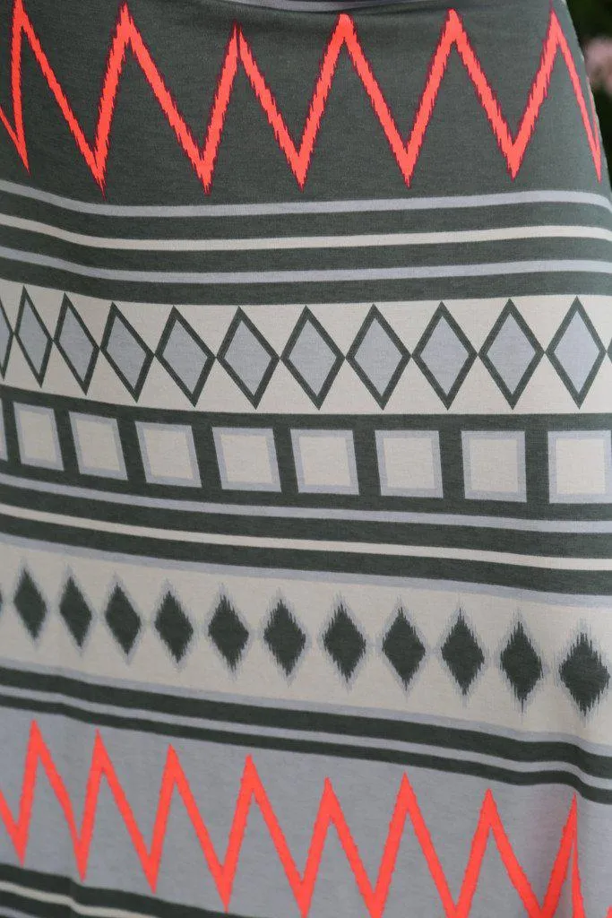 Gray and Neon Pink Chevron Maxi Skirt
