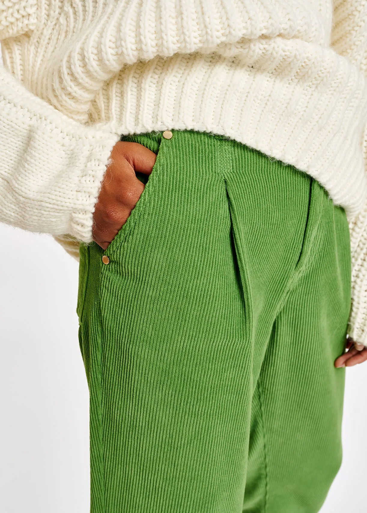 Green cotton-corduroy pants