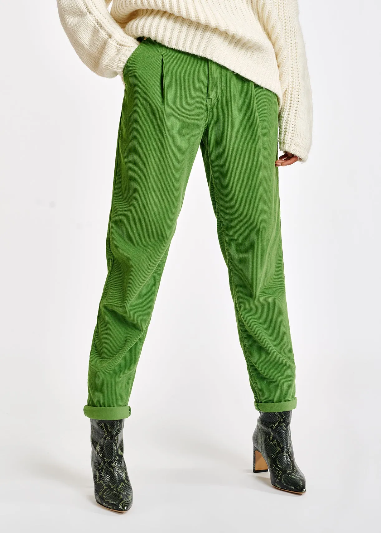 Green cotton-corduroy pants