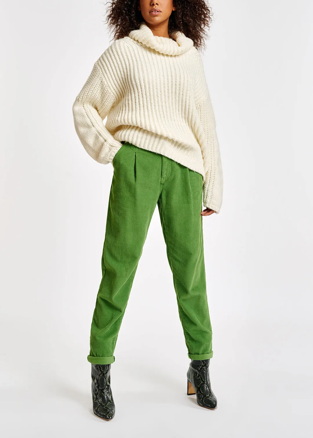 Green cotton-corduroy pants