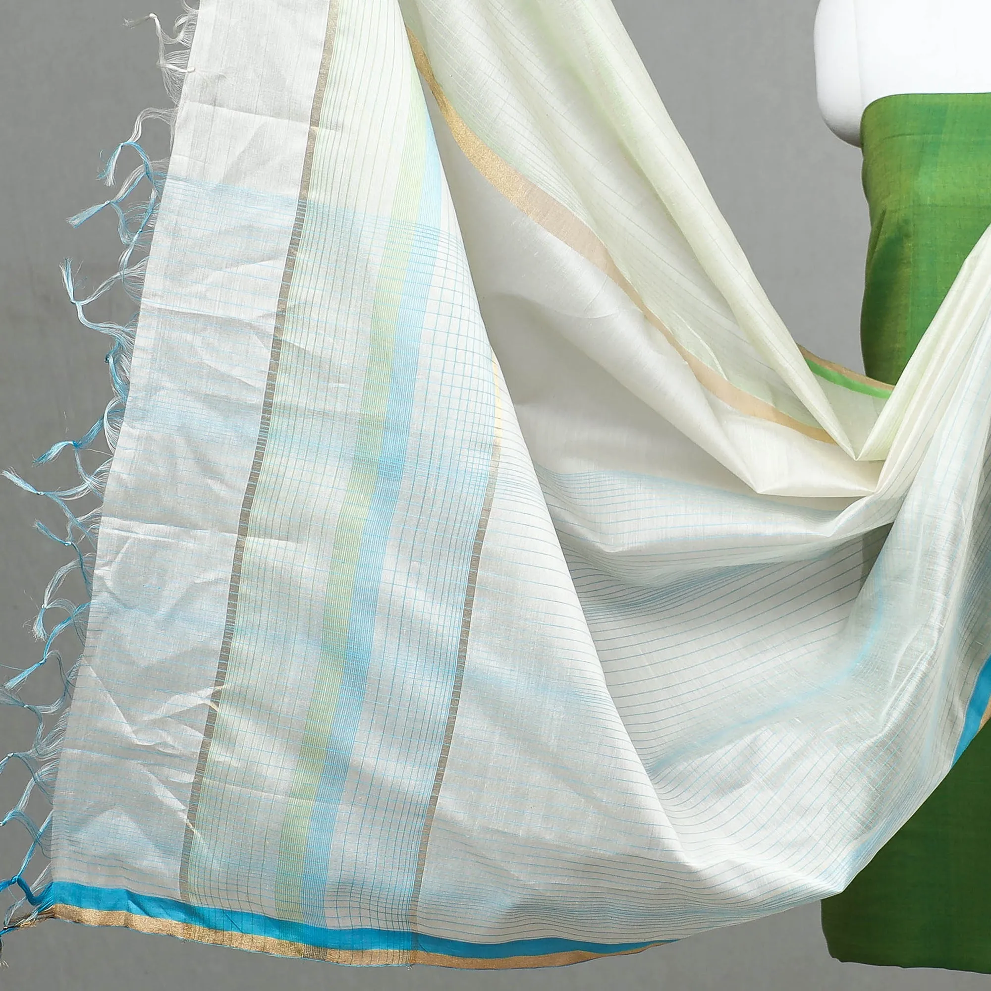 Green - Original Maheshwari Silk Pure Handloom 2pc Suit Material Set