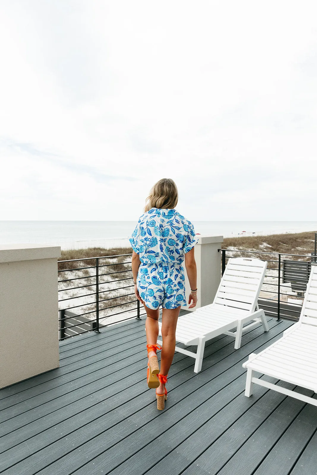 Heather Floral Romper - Ivory/Blue