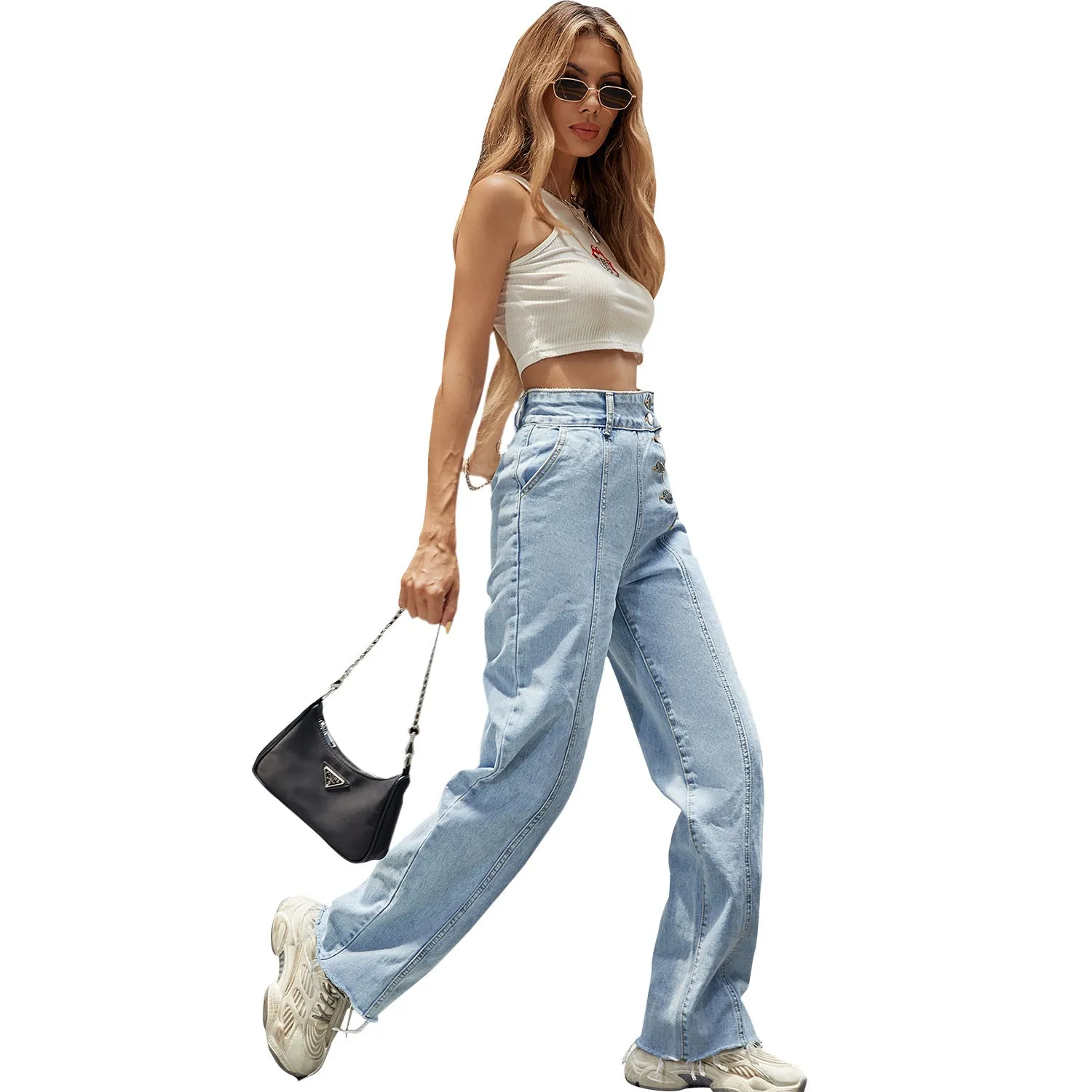 High Waist Long Straight Wide-Leg Pants Jeans Wholesale