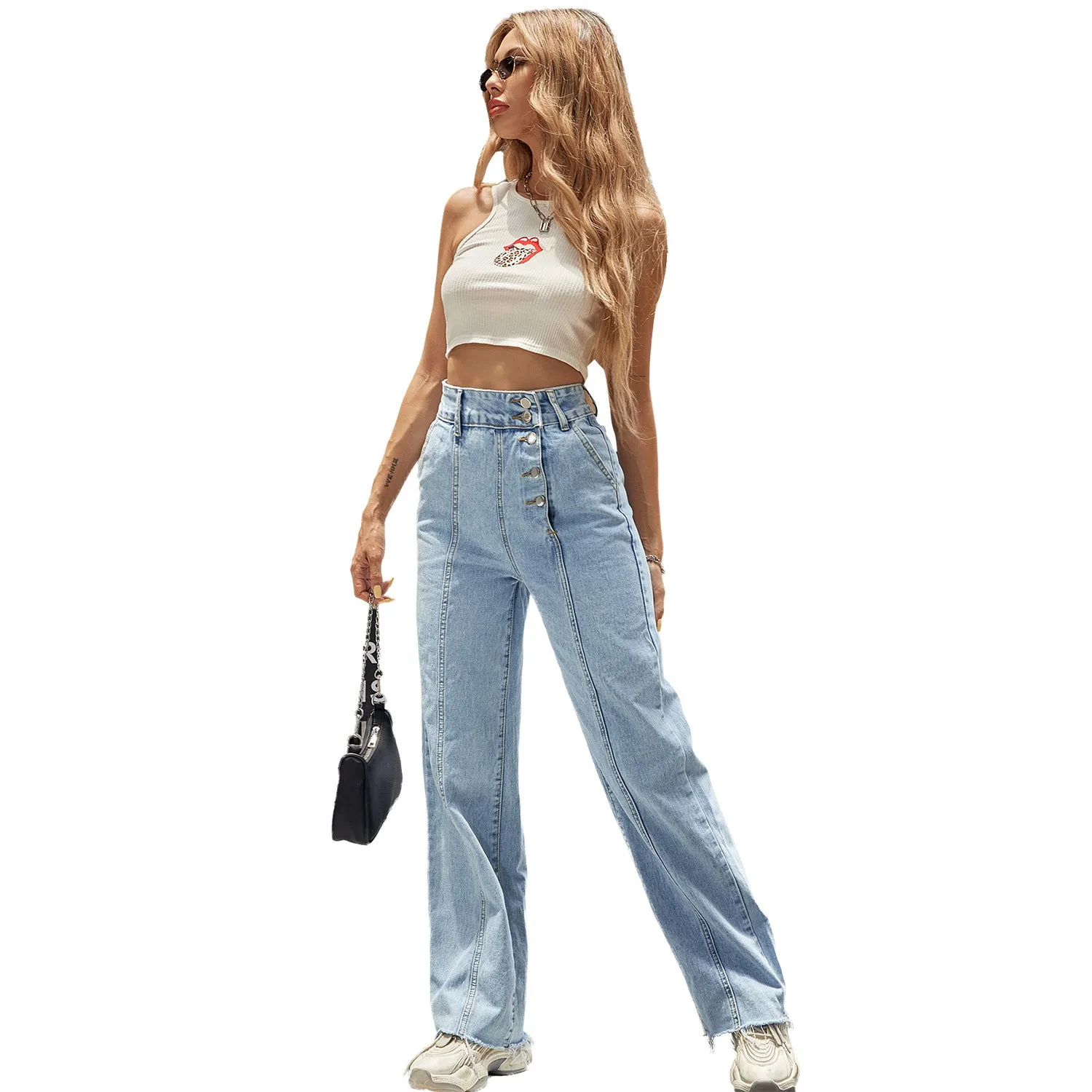 High Waist Long Straight Wide-Leg Pants Jeans Wholesale