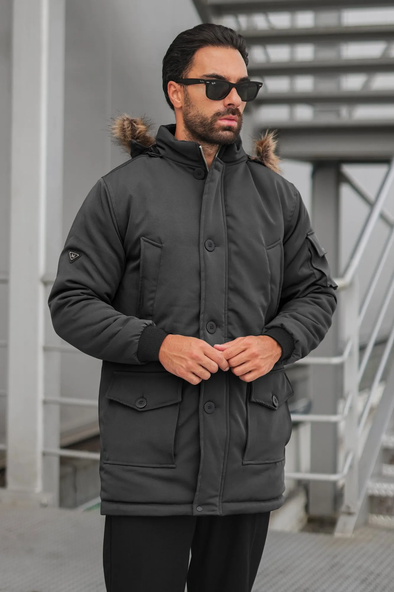Imported Parka Long Coat - Black (removable hood)