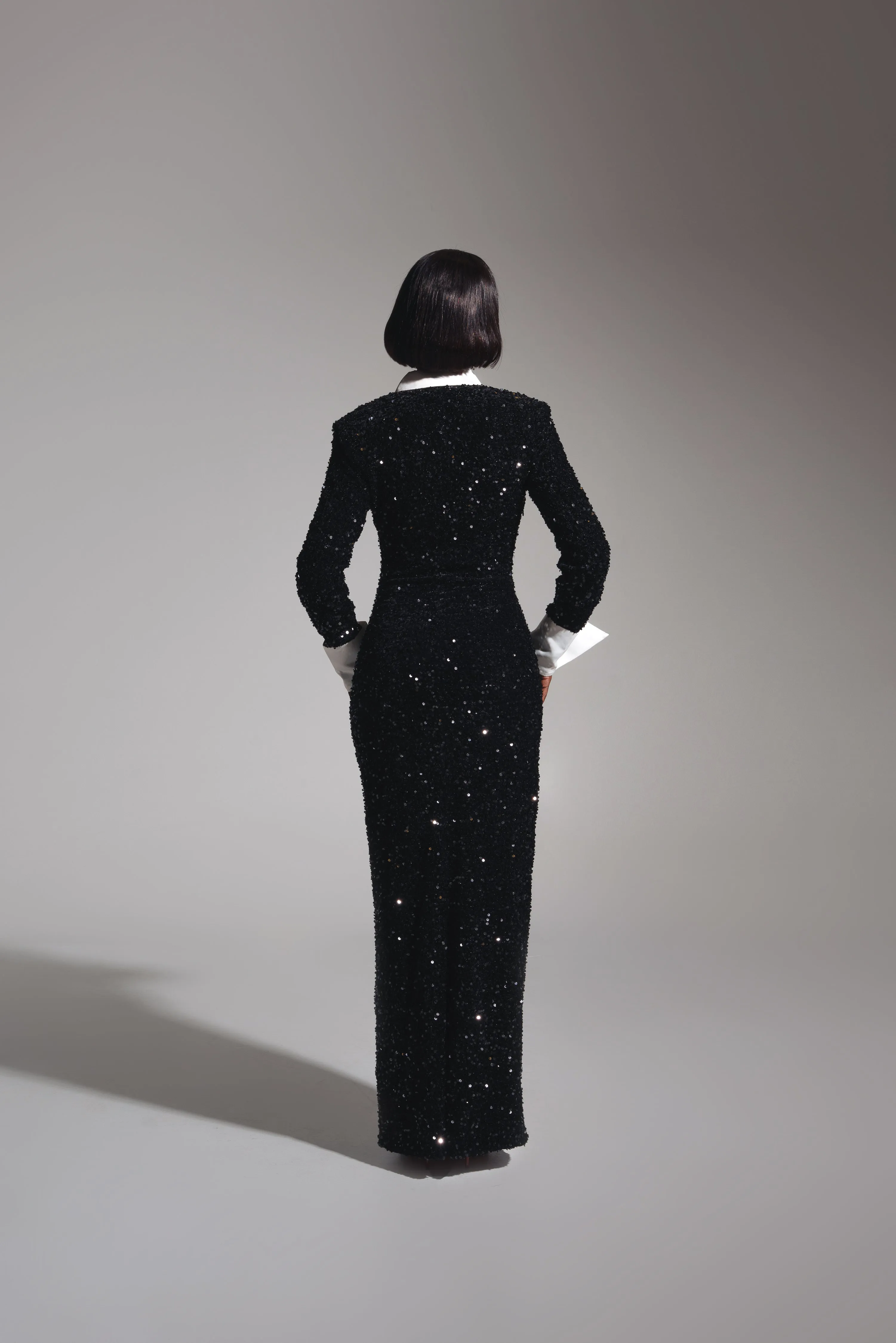 KALI Keyhole Sequin Maxi Dress in ONYX