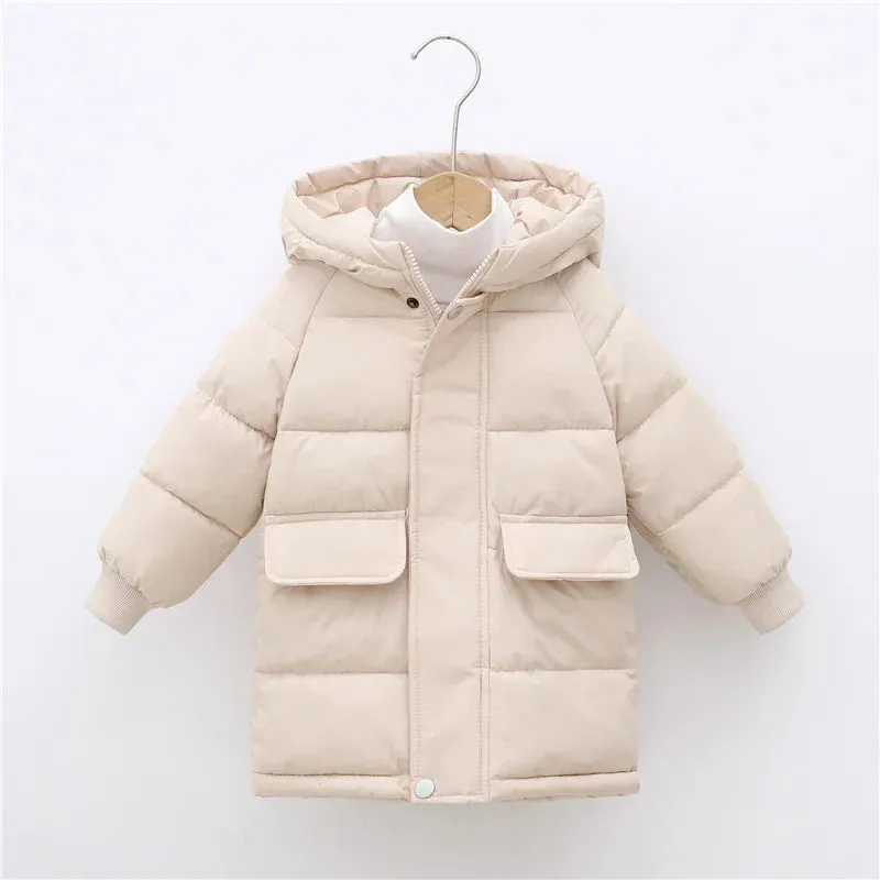 Kids Down Long Outerwear Winter Autumn Teen Cotton Clothes Boys Girls Cotton-Padded Parka Coats Big Children Thicken Warm Jacket