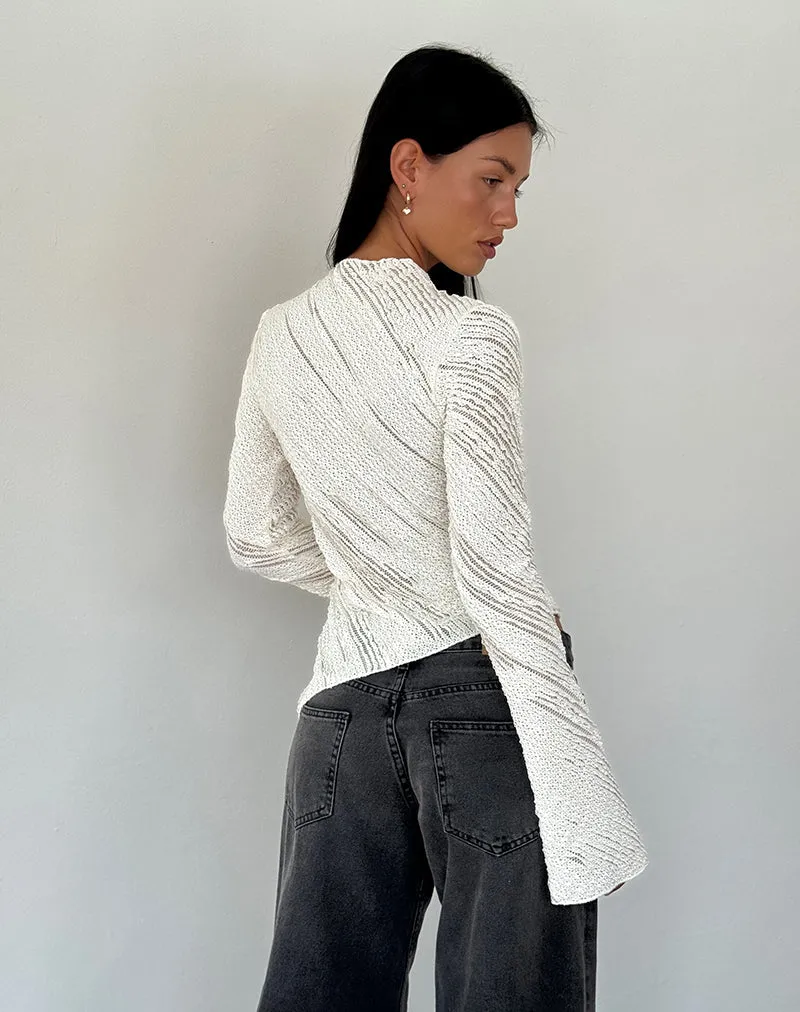 Kittie Long Sleeve Top in Textured Ivory