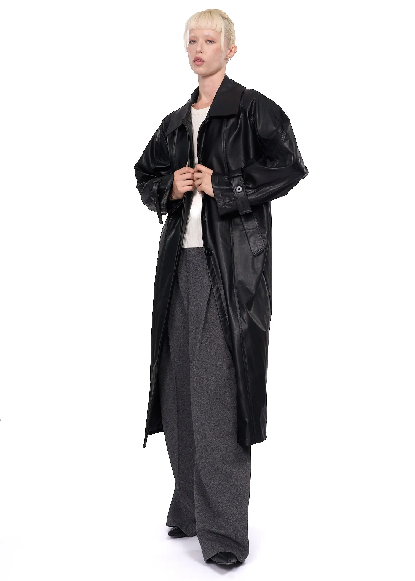 Klint Studio Faux Leather Trench Coat in Black