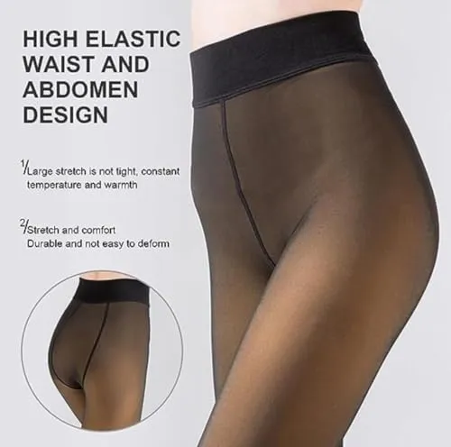 KNOTS N STITCHES - Warm Fleece Leggings for Women | Warm Sheer Dual Tone Thick Tights | Winter Fleece Lined Tights, Fake Translucent Thermal Pantyhose Leggings | Opaque High Waisted Stretchy