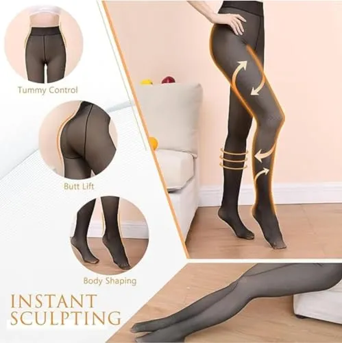 KNOTS N STITCHES - Warm Fleece Leggings for Women | Warm Sheer Dual Tone Thick Tights | Winter Fleece Lined Tights, Fake Translucent Thermal Pantyhose Leggings | Opaque High Waisted Stretchy