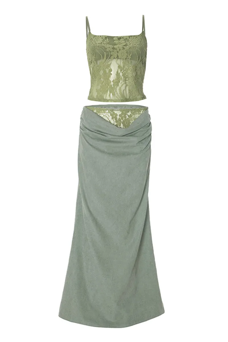 Lace Sheer Cami Top And Maxi Skirt Set