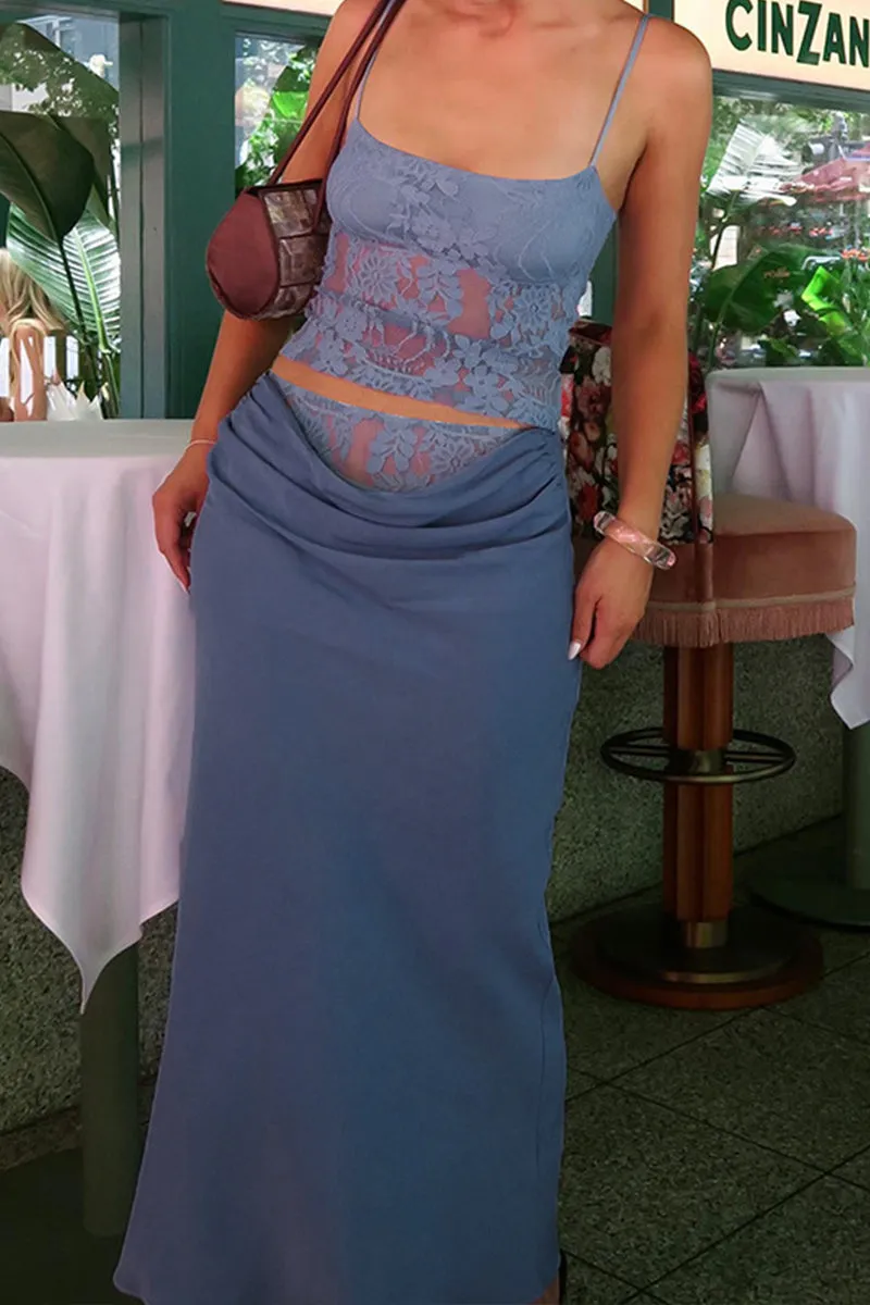 Lace Sheer Cami Top And Maxi Skirt Set