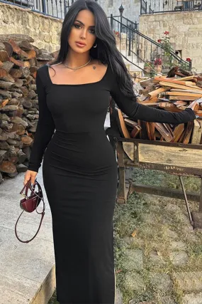 Lace Up Long Sleeve Maxi Bodycon Dress