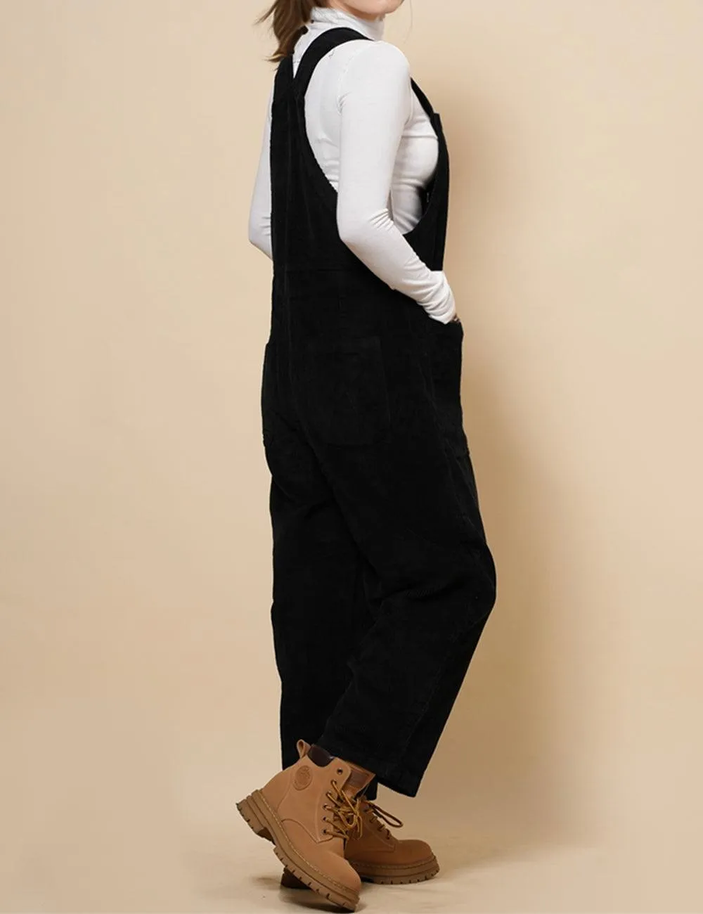 Ladies Pockets Corduroy Jumpsuit Strape Shoulder Overall SKJ4896