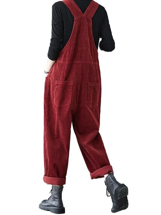 Ladies Pockets Corduroy Jumpsuit Strape Shoulder Overall SKJ4896