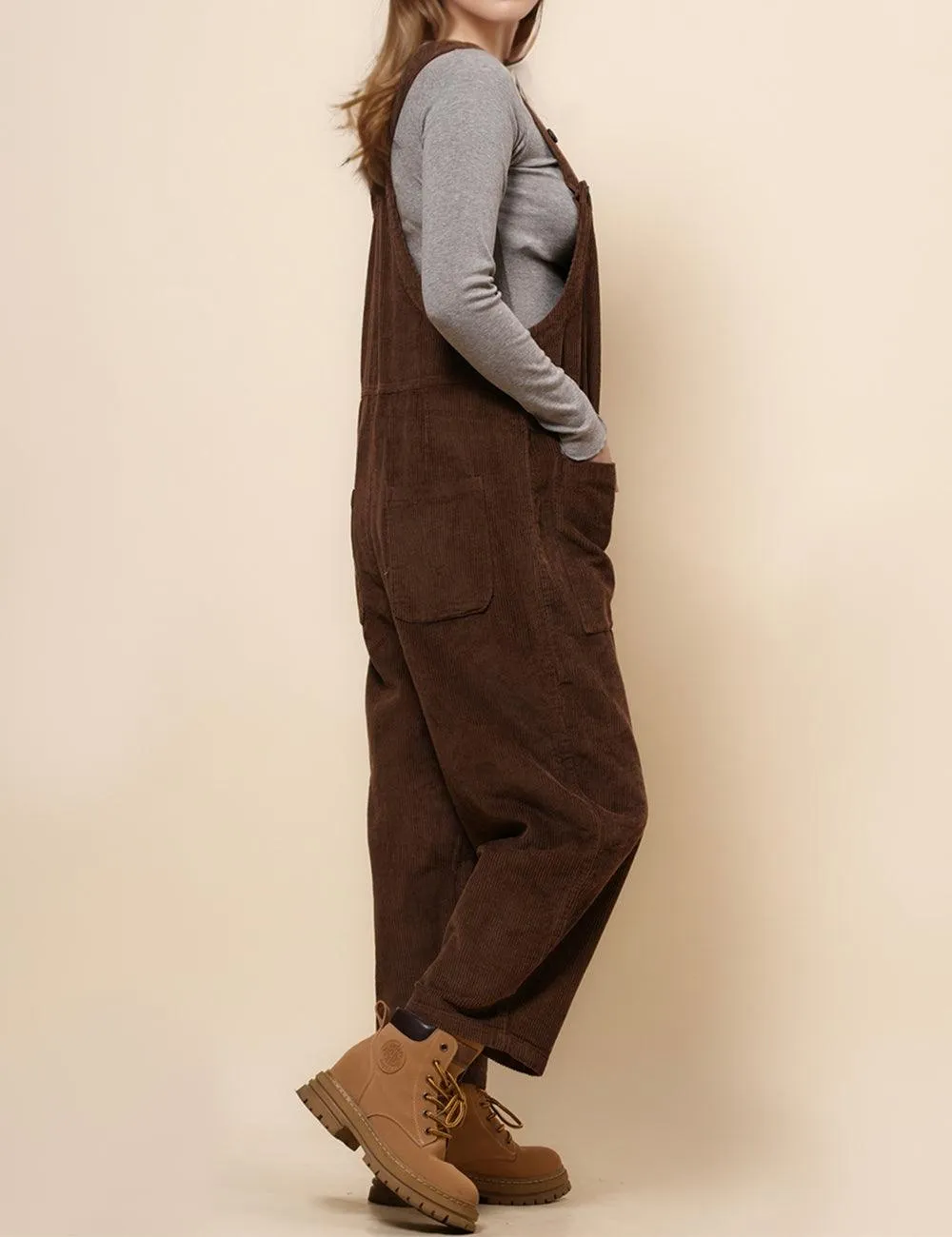 Ladies Pockets Corduroy Jumpsuit Strape Shoulder Overall SKJ4896