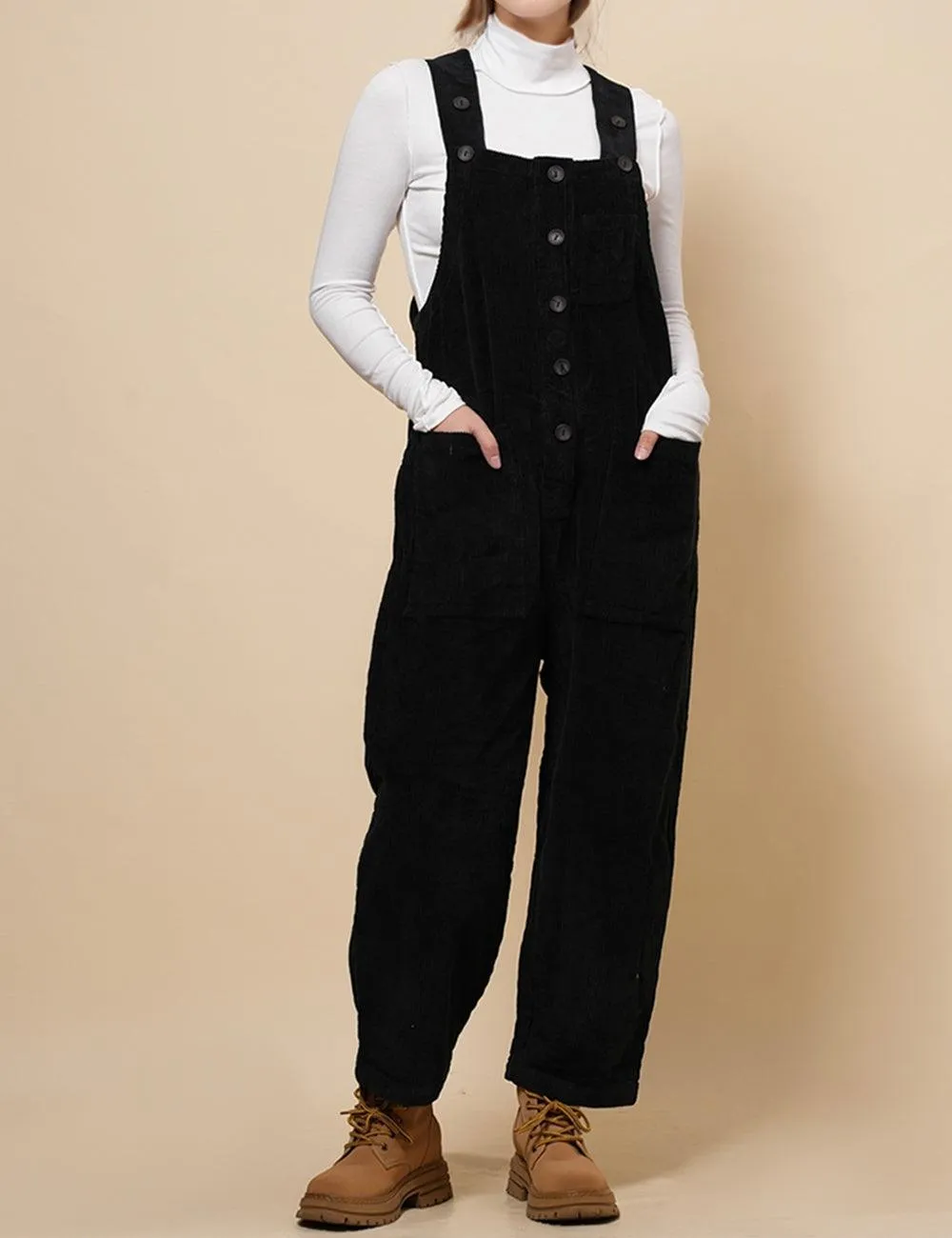 Ladies Pockets Corduroy Jumpsuit Strape Shoulder Overall SKJ4896