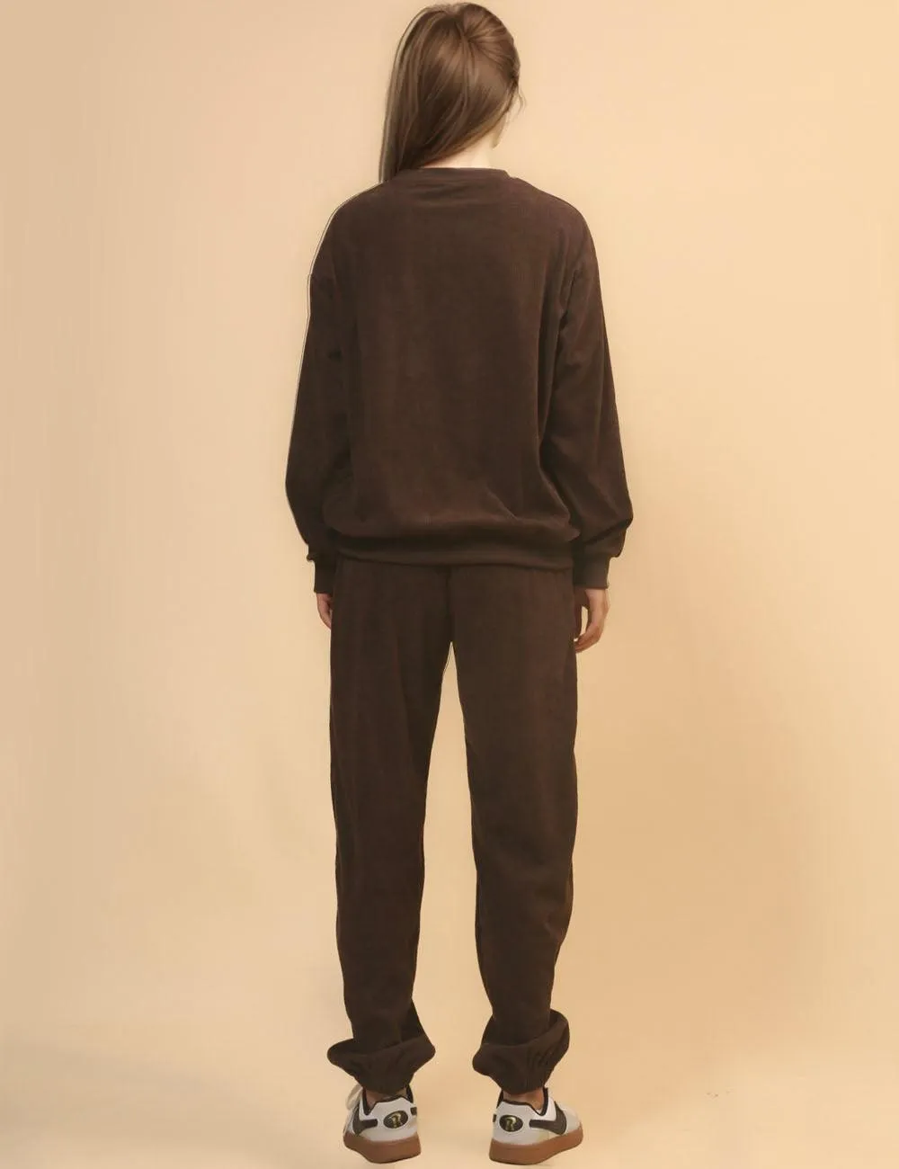 Ladies Solid Color Corduroy Pullover and Pants 2PCS Set SKST4711