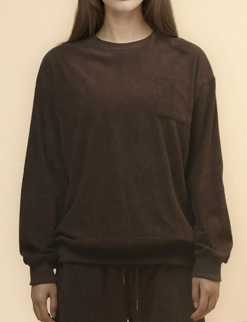Ladies Solid Color Corduroy Pullover and Pants 2PCS Set SKST4711