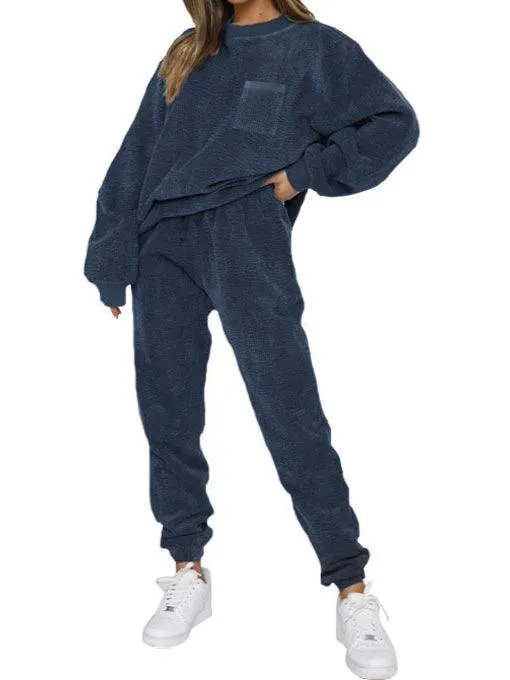 Ladies Solid Color Corduroy Pullover and Pants 2PCS Set SKST4711