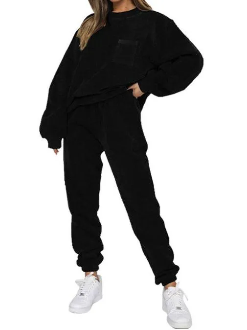 Ladies Solid Color Corduroy Pullover and Pants 2PCS Set SKST4711