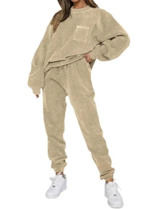 Ladies Solid Color Corduroy Pullover and Pants 2PCS Set SKST4711