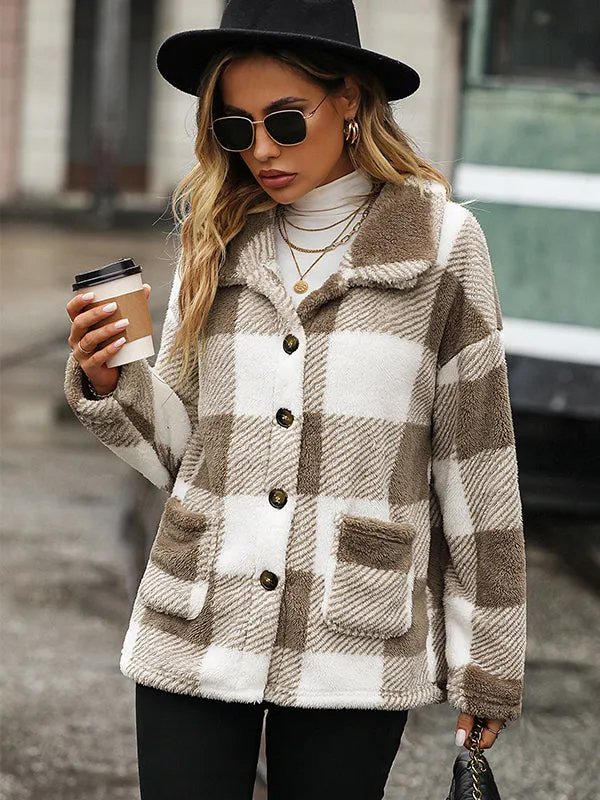 Lapel Plaid Double-Faced Fleece Jacket