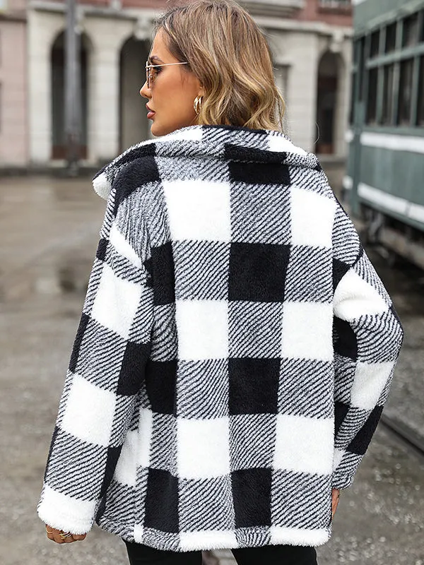 Lapel Plaid Double-Faced Fleece Jacket