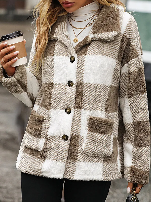 Lapel Plaid Double-Faced Fleece Jacket