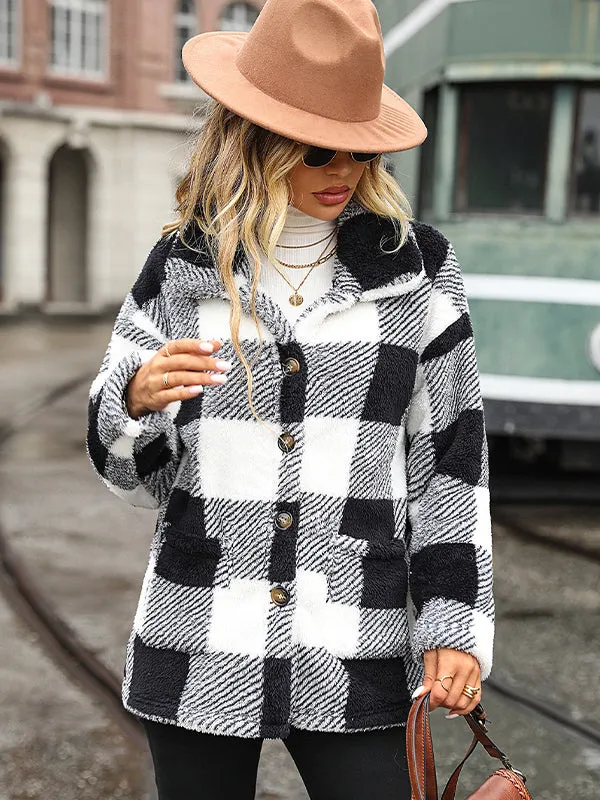 Lapel Plaid Double-Faced Fleece Jacket