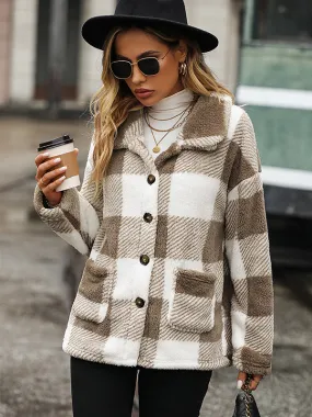 Lapel Plaid Double-Faced Fleece Jacket