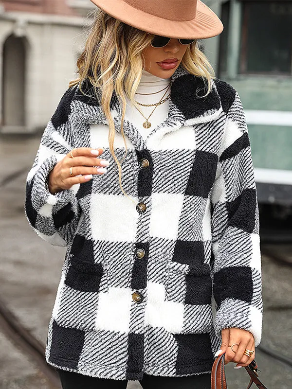 Lapel Plaid Double-Faced Fleece Jacket