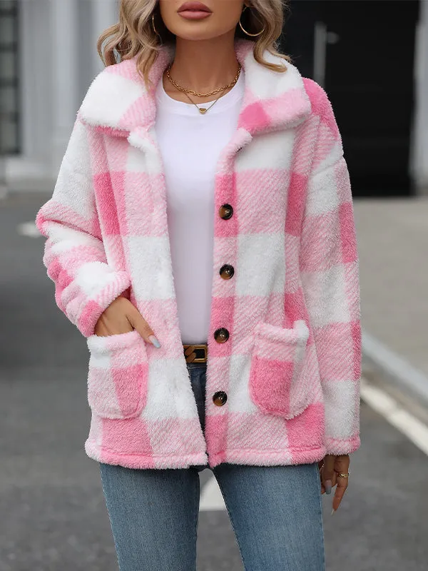 Lapel Plaid Double-Faced Fleece Jacket