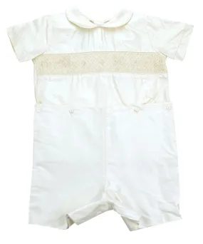 Le' Ze Me Ivory Smocked Silk Button Waist