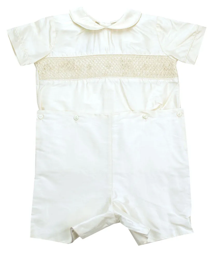 Le' Ze Me Ivory Smocked Silk Button Waist