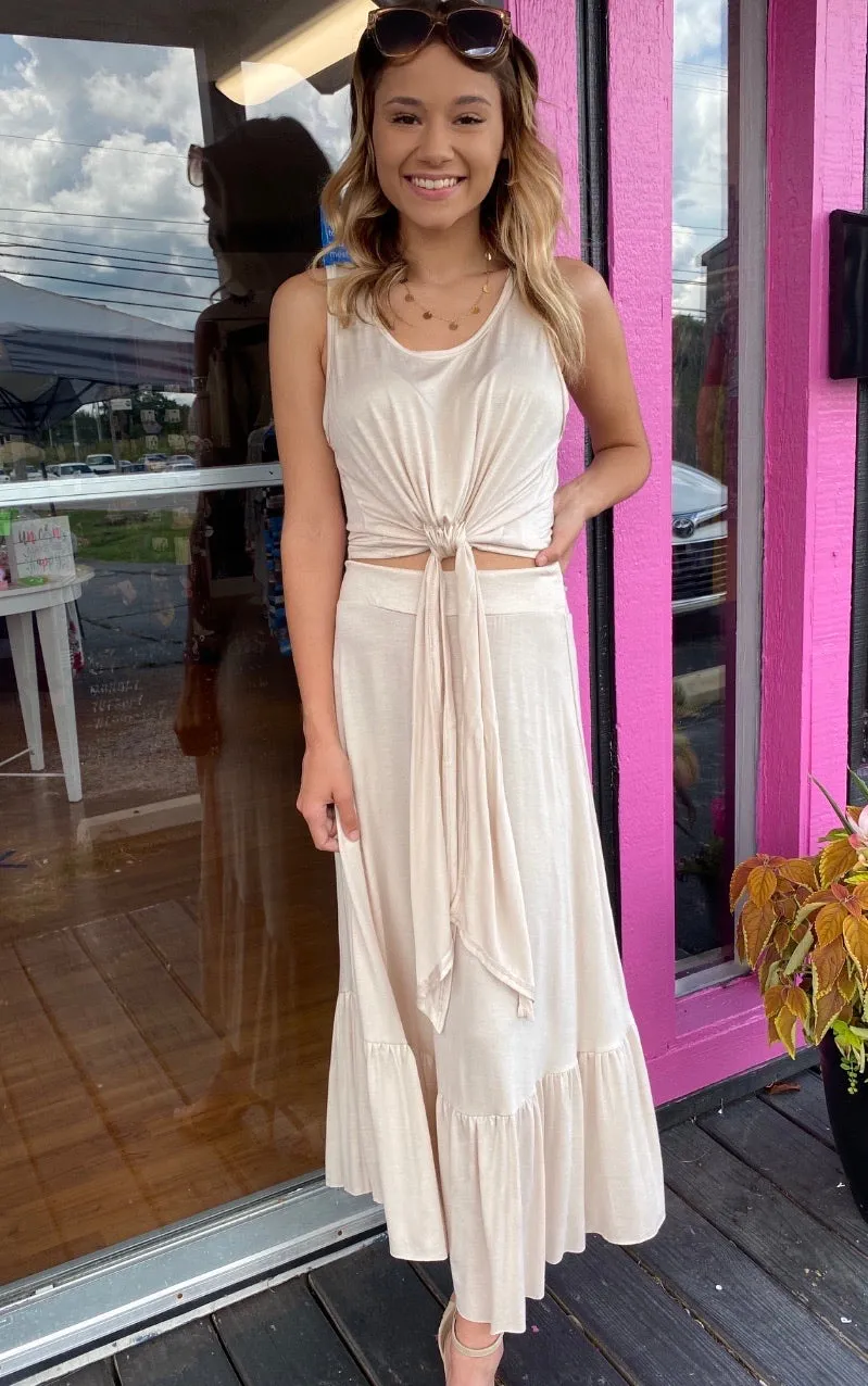 Light Beige 2pc Crop Top Maxi Skirt