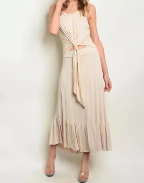 Light Beige 2pc Crop Top Maxi Skirt
