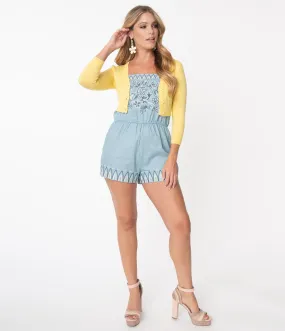 Light Blue Embroidered Floral Romper