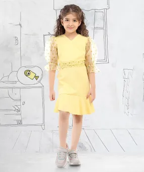 Light Yellow Colored Party Dress