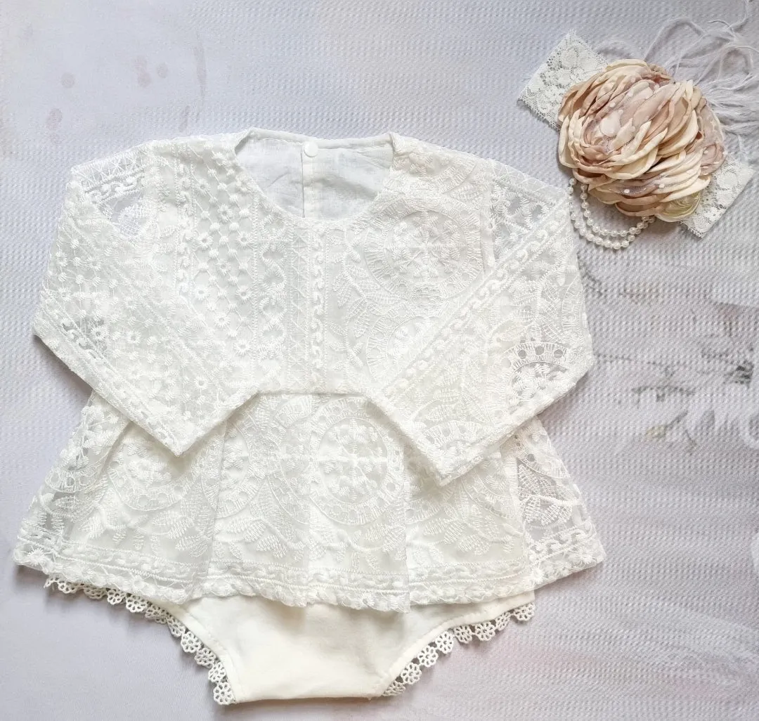Long Sleeve Lace Romper Dress #1000667