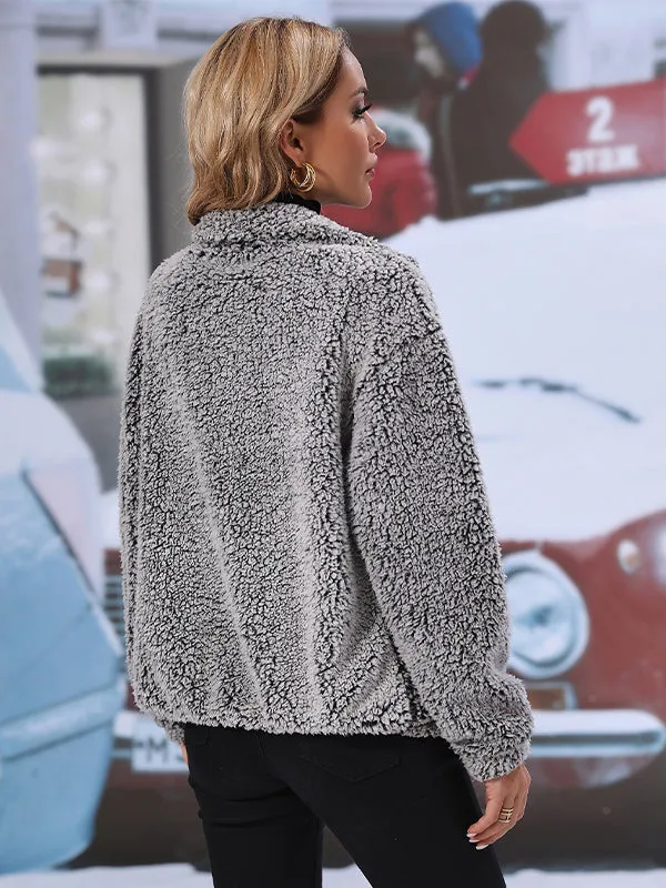 Long Sleeve Lapel Zippered Fleece Jacket