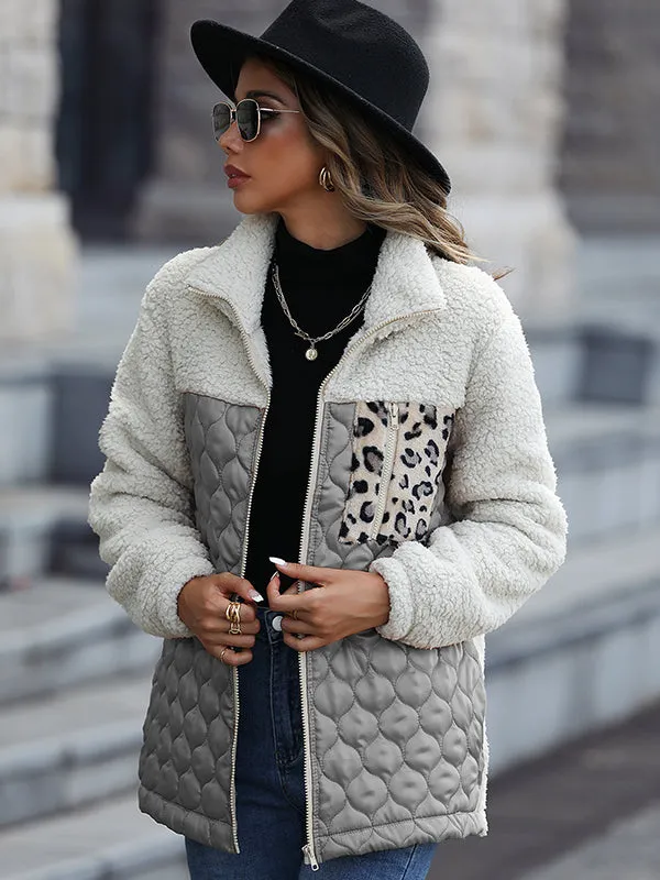 Long-Sleeved Loose Round Neck Stitching Zipper Double-Faced Fleece Jacket