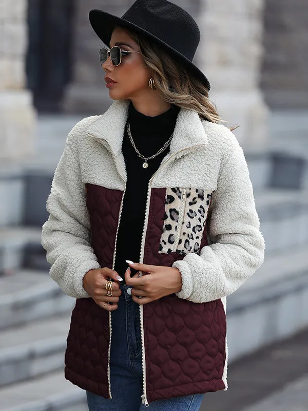 Long-Sleeved Loose Round Neck Stitching Zipper Double-Faced Fleece Jacket