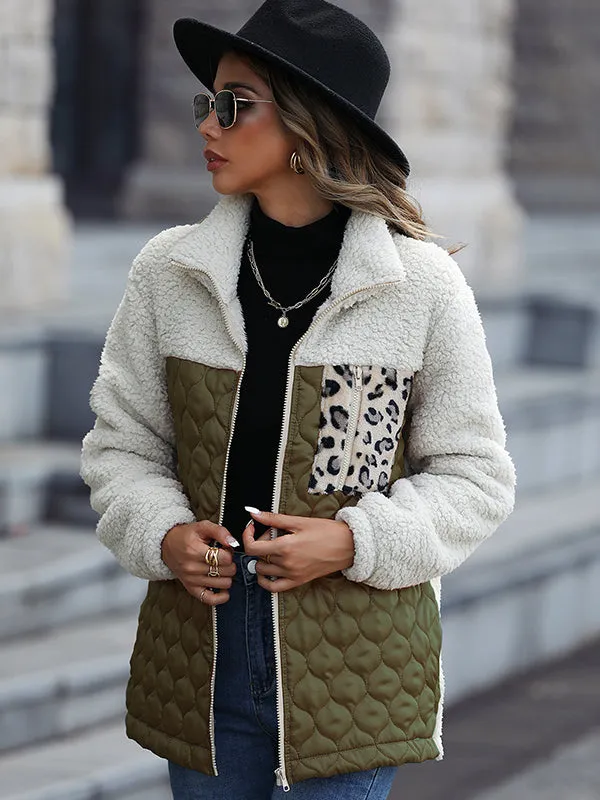 Long-Sleeved Loose Round Neck Stitching Zipper Double-Faced Fleece Jacket
